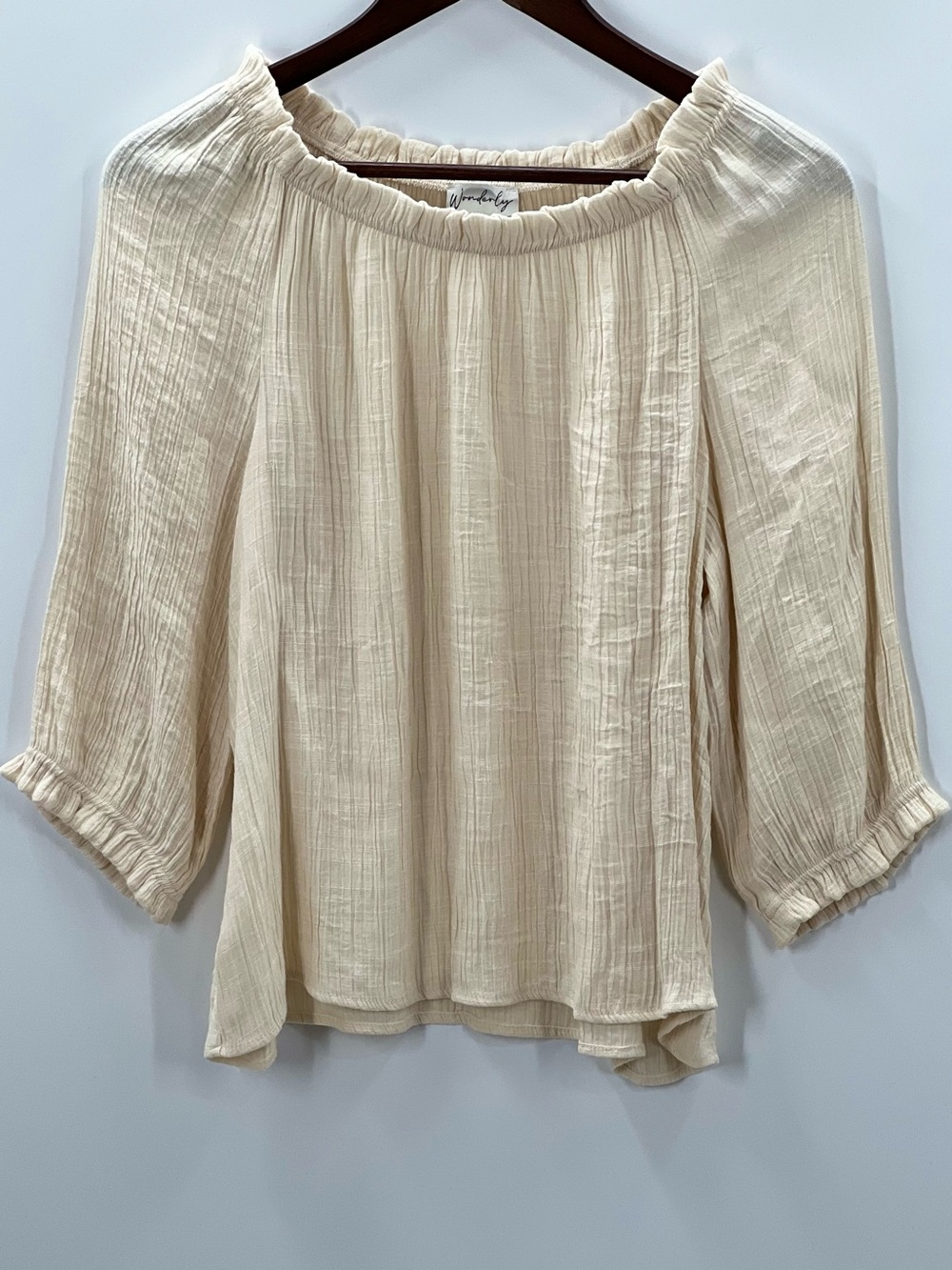 371 Wonderly Medium Cream Gauze Peasant Top